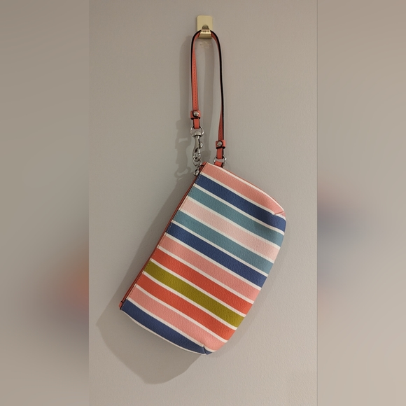 Coach Striped Pastel Wristlet, Blue and Pink - Picture 2 of 4